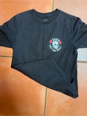 Vans Black Tee with Skull & Red Rose Graphic